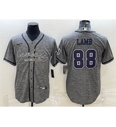 Men Dallas Cowboys 88 CeeDee Lamb Grey With Patch Cool Base Stitched Baseball JerseyS