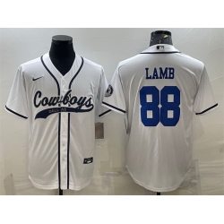 Men Dallas Cowboys 88 CeeDee Lamb White With Patch Cool Base Stitched Baseball Jersey