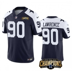 Men Dallas Cowboys 90 DeMarcus Lawrence Navy White 2023 F U S E  NFC East Champions Patch Stitched Football Jersey
