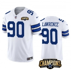 Men Dallas Cowboys 90 DeMarcus Lawrence White 2023 F U S E  NFC East Champions Patch Stitched Football Jersey