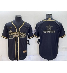 Men Dallas Cowboys Black Gold Team Big Logo With Patch Cool Base Stitched Baseball Jersey