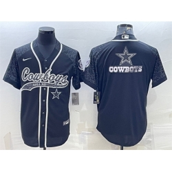 Men Dallas Cowboys Black Reflective Team Big Logo With Patch Cool Base Stitched Baseball Jersey