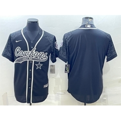 Men Dallas Cowboys Blank Black Reflective With Patch Cool Base Stitched Baseball Jersey