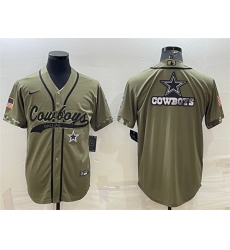 Men Dallas Cowboys Olive Salute To Service Team Big Logo Cool Base Stitched Baseball Jersey