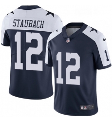 Mens Nike Dallas Cowboys 12 Roger Staubach Navy Blue Throwback Alternate Vapor Untouchable Limited Player NFL Jersey