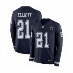 Mens Nike Dallas Cowboys 21 Ezekiel Elliott Limited Navy Blue Therma Long Sleeve NFL Jersey