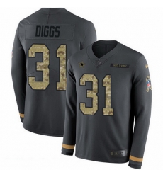 Nike Cowboys 31 Trevon Diggs Anthracite Salute to Service Men Stitched NFL Limited Therma Long Sleeve Jersey