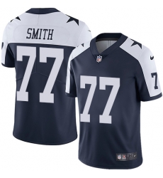 Nike Cowboys #77 Tyron Smith Navy Blue Thanksgiving Mens Stitched NFL Vapor Untouchable Limited Throwback Jersey