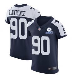 Nike Cowboys 90 DeMarcus Lawrence Navy Blue Thanksgiving Men Stitched With Established In 1960 Patch NFL Vapor Untouchable Throwback Elite Jersey