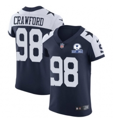 Nike Cowboys 98 Tyrone Crawford Navy Blue Thanksgiving Men Stitched With Established In 1960 Patch NFL Vapor Untouchable Throwback Elite Jersey