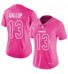 Cowboys #13 Michael Gallup Pink Women Stitched Football Limited Rush Fashion Jersey