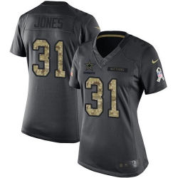 Nike Cowboys #31 Byron Jones Black Womens Stitched NFL Limited 2016 Salute to Service Jersey