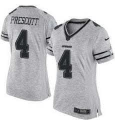 Nike Cowboys #4 Dak Prescott Gray Womens Stitched NFL Limited Gridiron Gray II Jersey