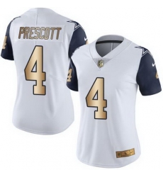 Nike Cowboys #4 Dak Prescott White Womens Stitched NFL Limited Gold Rush Jersey