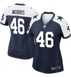 Nike Cowboys #46 Alfred Morris Navy Blue Thanksgiving Womens Stitched NFL Throwback Elite Jersey