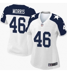 Nike Cowboys #46 Alfred Morris White Thanksgiving Womens Stitched NFL Throwback Elite Jersey