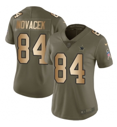 Nike Cowboys #84 Jay Novacek Olive Gold Womens 2017 Salute to Service NFL Limited Jersey
