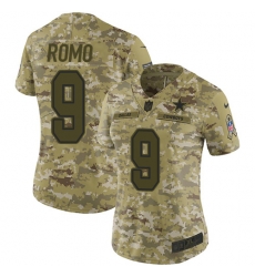 Nike Cowboys #9 Tony Romo Camo Women Stitched NFL Limited 2018 Salute to Service Jersey