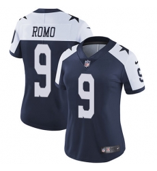 Nike Cowboys #9 Tony Romo Navy Blue Thanksgiving Womens Stitched NFL Vapor Untouchable Limited Throwback Jersey