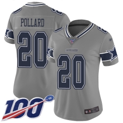 Women Cowboys 20 Tony Pollard Gray Stitched Football Limited Inverted Legend 100th Season Jersey