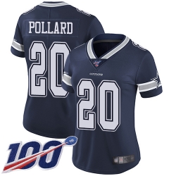 Women Cowboys 20 Tony Pollard Navy Blue Team Color Stitched Football 100th Season Vapor Limited Jersey