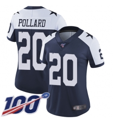 Women Cowboys 20 Tony Pollard Navy Blue Thanksgiving Stitched Football 100th Season Vapor Throwback Limited Jersey