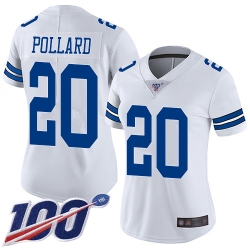 Women Cowboys 20 Tony Pollard White Stitched Football 100th Season Vapor Limited Jersey