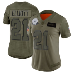 Women Cowboys 21 Ezekiel Elliott Camo Stitched Football Limited 2019 Salute to Service Jersey