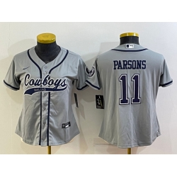 Women Dallas Cowboys 11 Micah Parsons Grey With Patch Cool Base Stitched Baseball Jersey