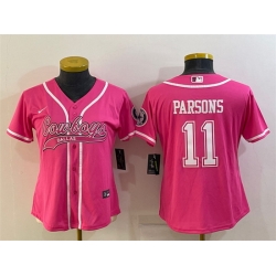 Women Dallas Cowboys 11 Micah Parsons Pink With Patch Cool Base Stitched Baseball Jersey