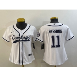 Women Dallas Cowboys 11 Micah Parsons White With Patch Cool Base Stitched Baseball Jersey