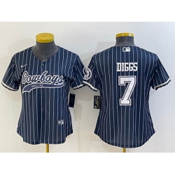 Women Dallas Cowboys 7 Trevon Diggs Navy With Patch Cool Base Stitched Baseball Jersey