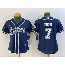 Women Dallas Cowboys 7 Trevon Diggs Navy With Patch Cool Base Stitched Baseball Jersey