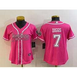 Women Dallas Cowboys 7 Trevon Diggs Pink With Patch Cool Base Stitched Baseball Jersey