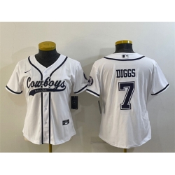Women Dallas Cowboys 7 Trevon Diggs White With Patch Cool Base Stitched Baseball Jersey