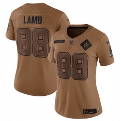 Women Dallas Cowboys 88 CeeDee Lamb 2023 Brown Salute To Service Limited Stitched Football Jersey 28Run Small uFF09