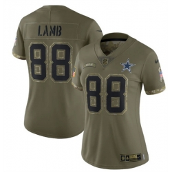 Women Dallas Cowboys 88 CeeDee Lamb Olive 2022 Salute To Service Limited Stitched Jersey