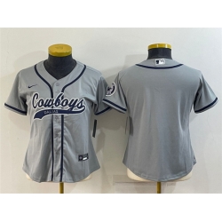 Women Dallas Cowboys Blank Grey With Patch Cool Base Stitched Baseball Jersey