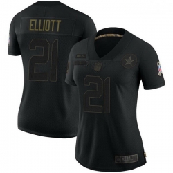Women Dallas Cowboys Ezekiel Elliott Black Limited 2020 Salute To Service Jersey