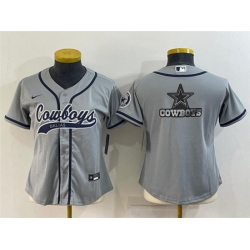 Women Dallas Cowboys Grey Team Big Logo With Patch Cool Base Stitched Baseball Jersey