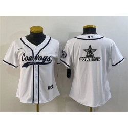 Women Dallas Cowboys White Team Big Logo With Patch Cool Base Stitched Baseball Jersey