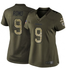 Women Nike Cowboys #9 Tony Romo Green Stitched NFL Limited Salute to Service Jersey