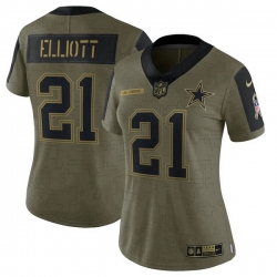 Women's Dallas Cowboys Ezekiel Elliott Nike Olive 2021 Salute To Service Limited Player Jersey