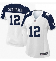 Womens Nike Dallas Cowboys 12 Roger Staubach Elite White Throwback Alternate NFL Jersey
