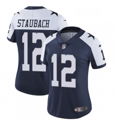 Womens Nike Dallas Cowboys 12 Roger Staubach Navy Blue Throwback Alternate Vapor Untouchable Limited Player NFL Jersey