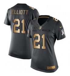 Womens Nike Dallas Cowboys 21 Ezekiel Elliott Limited BlackGold Salute to Service NFL Jersey