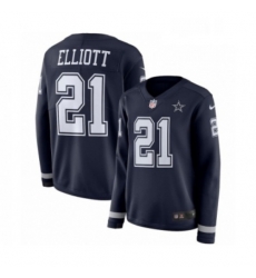 Womens Nike Dallas Cowboys 21 Ezekiel Elliott Limited Navy Blue Therma Long Sleeve NFL Jersey