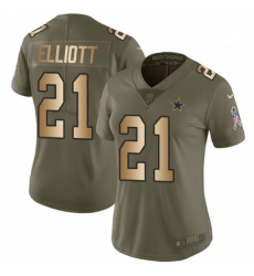 Womens Nike Dallas Cowboys 21 Ezekiel Elliott Limited OliveGold 2017 Salute to Service NFL Jersey