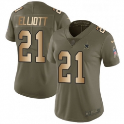 Womens Nike Dallas Cowboys 21 Ezekiel Elliott Limited OliveGold 2017 Salute to Service NFL Jersey