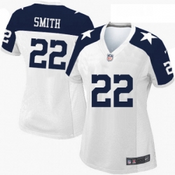 Womens Nike Dallas Cowboys 22 Emmitt Smith Elite White Throwback Alternate NFL Jersey